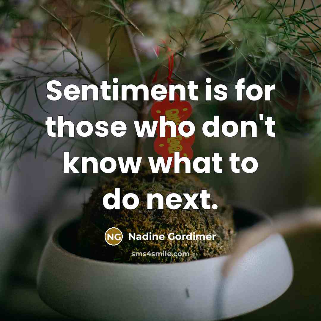 “Sentiment is for those who don't know what to do…” quote by Nadine Gordimer