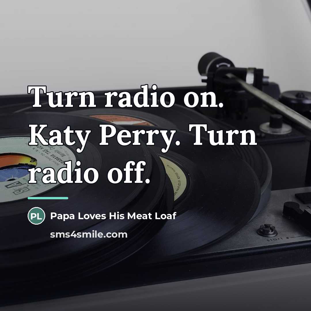 “Turn radio on. Katy Perry. Turn radio off.…” quote by Papa Loves His Meat Loaf