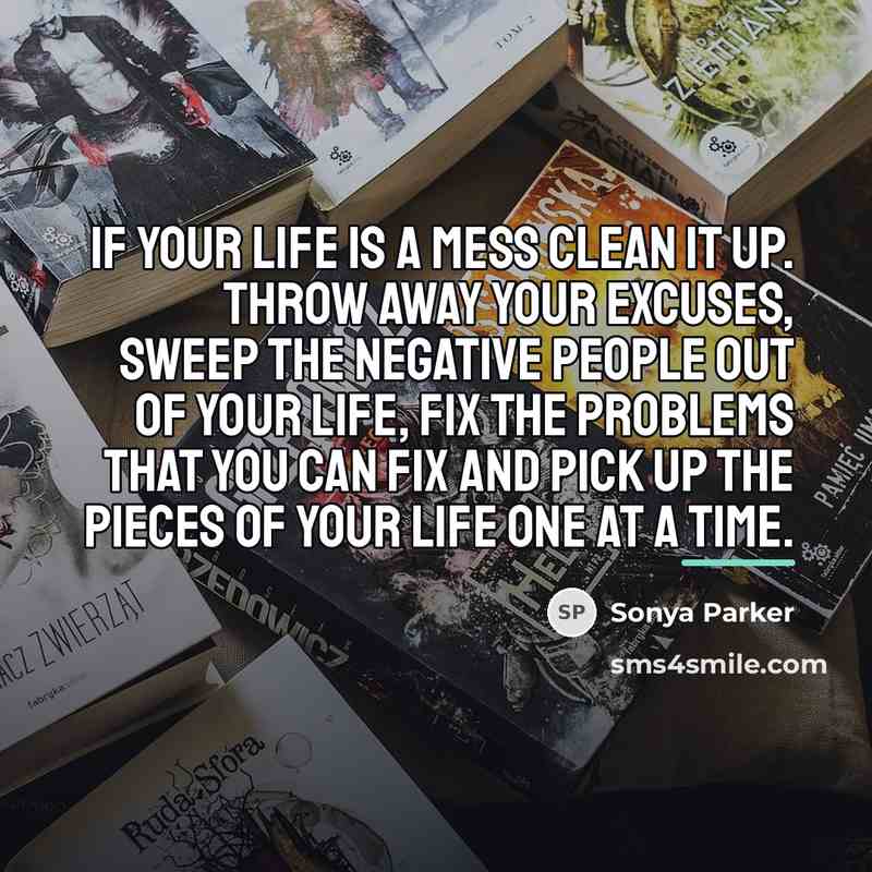 “If your life is a mess clean it up. THROW…” quote by Sonya Parker
