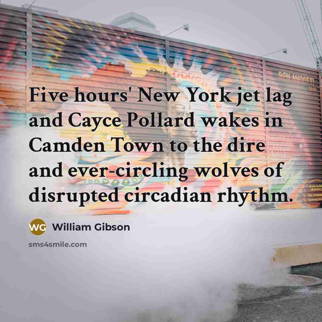 “Five hours' New York jet lag and Cayce Pollard wakes…” quote by William Gibson