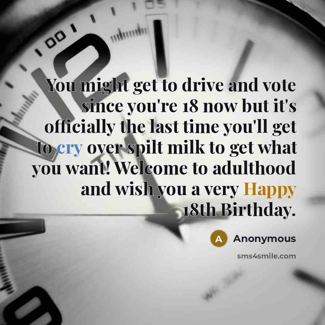 “You might get to drive and vote since you're 18…” quote by Anonymous