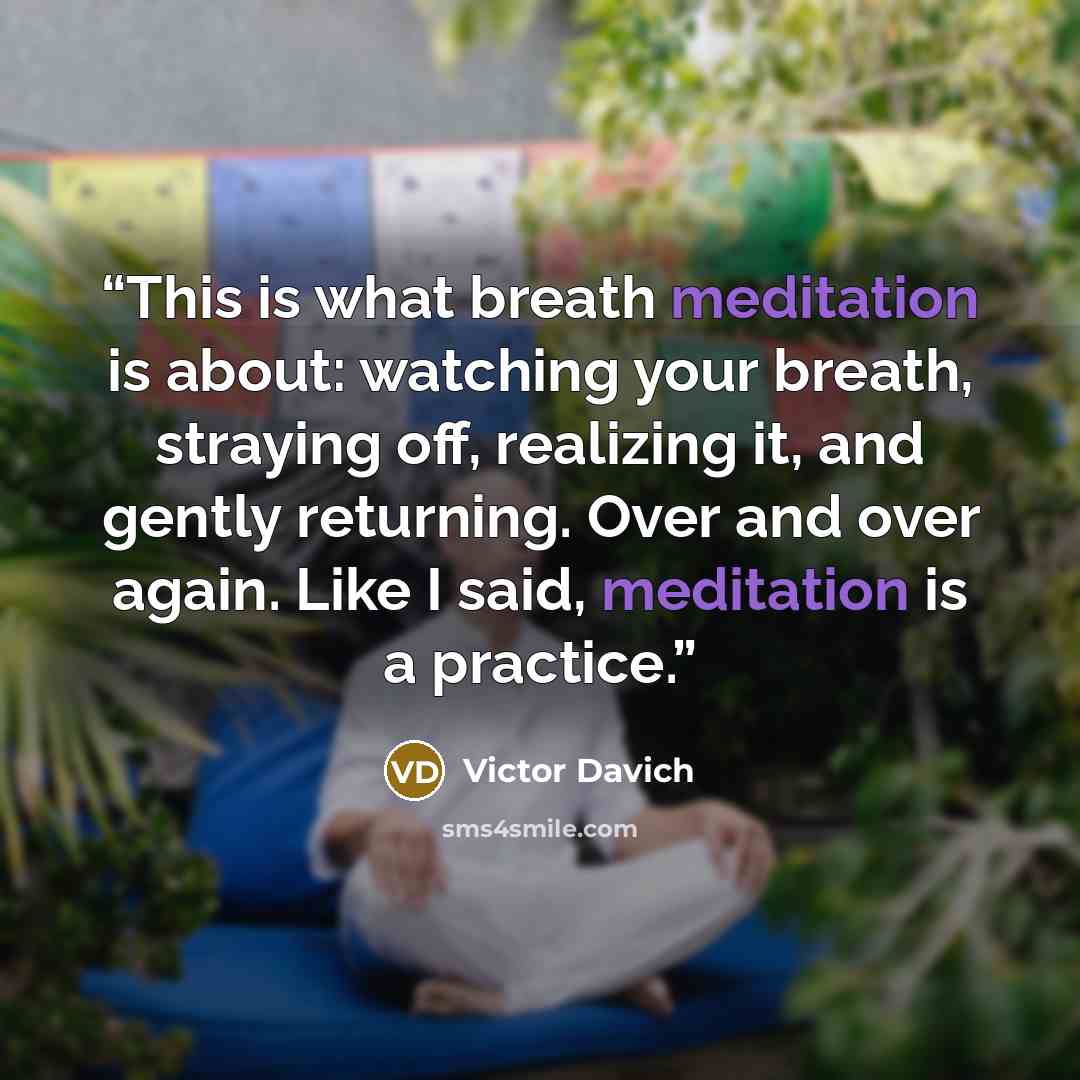 “This is what breath meditation is about: watching your breath, straying off, realizing it, and gently returning. Over and over again. Like I said, meditation is a practice.” quote by Victor Davich