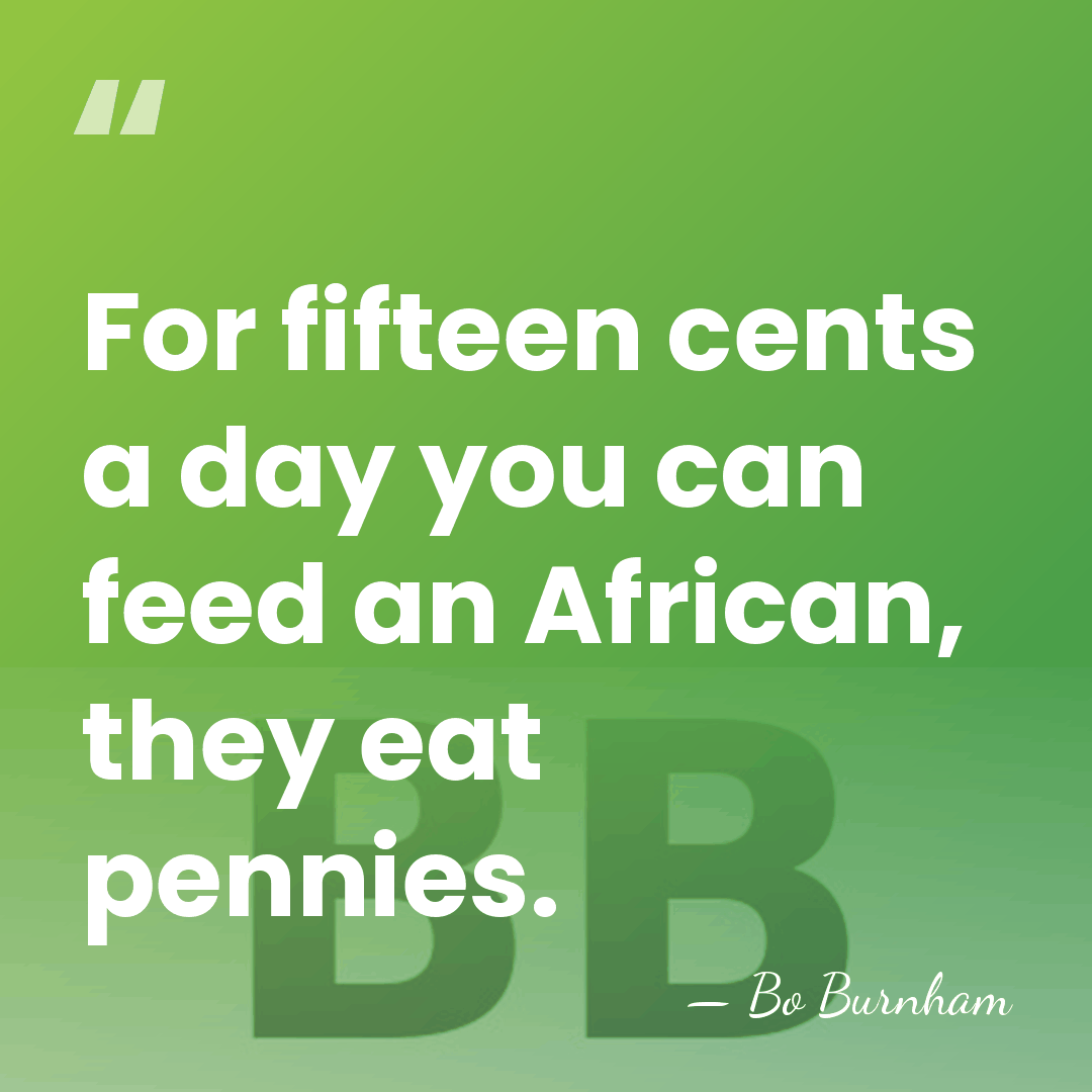 For fifteen cents a day you can feed an African, they eat&hellip; - Bo Burnham