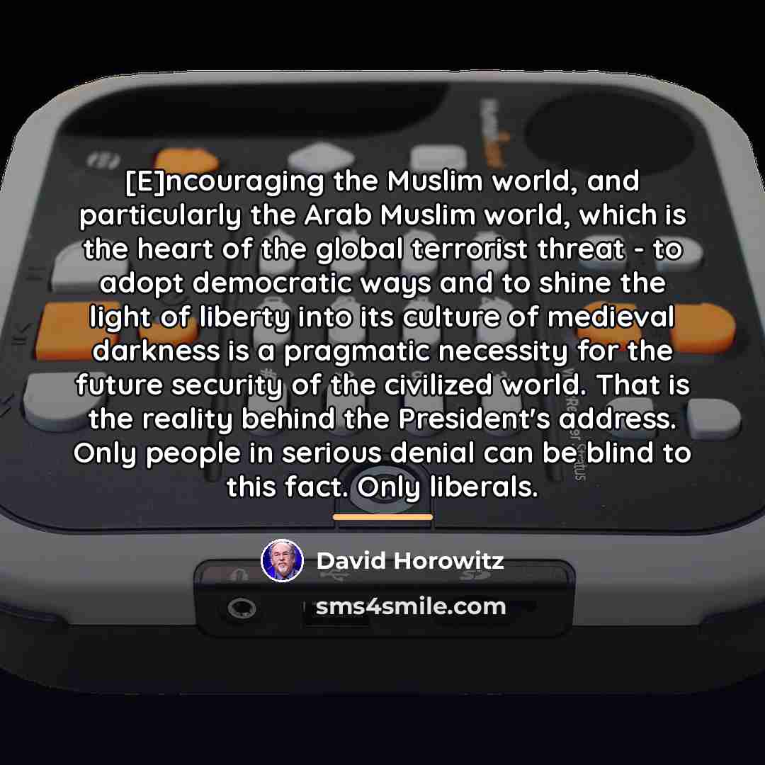 “[E]ncouraging the Muslim world, and particularly the Arab Muslim world,…” quote by David Horowitz