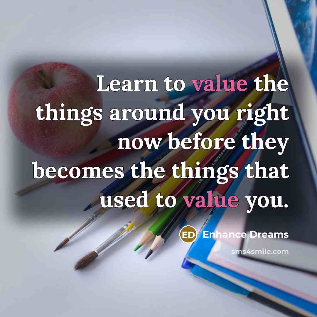 “Learn to value the things around you right now before…” quote by Enhance Dreams