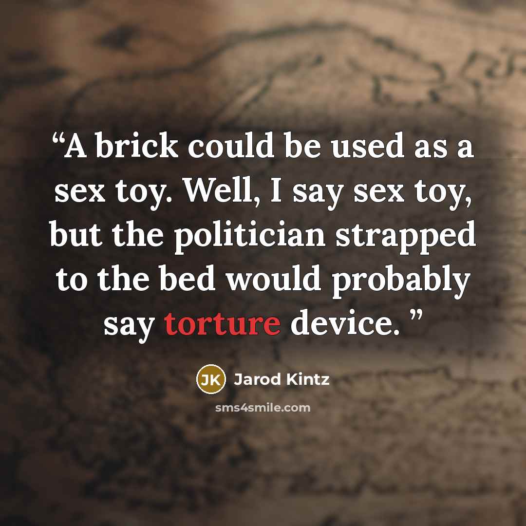 “A brick could be used as a sex toy. Well, I say sex toy, but the politician strapped to the bed would probably say torture device.” quote by Jarod Kintz