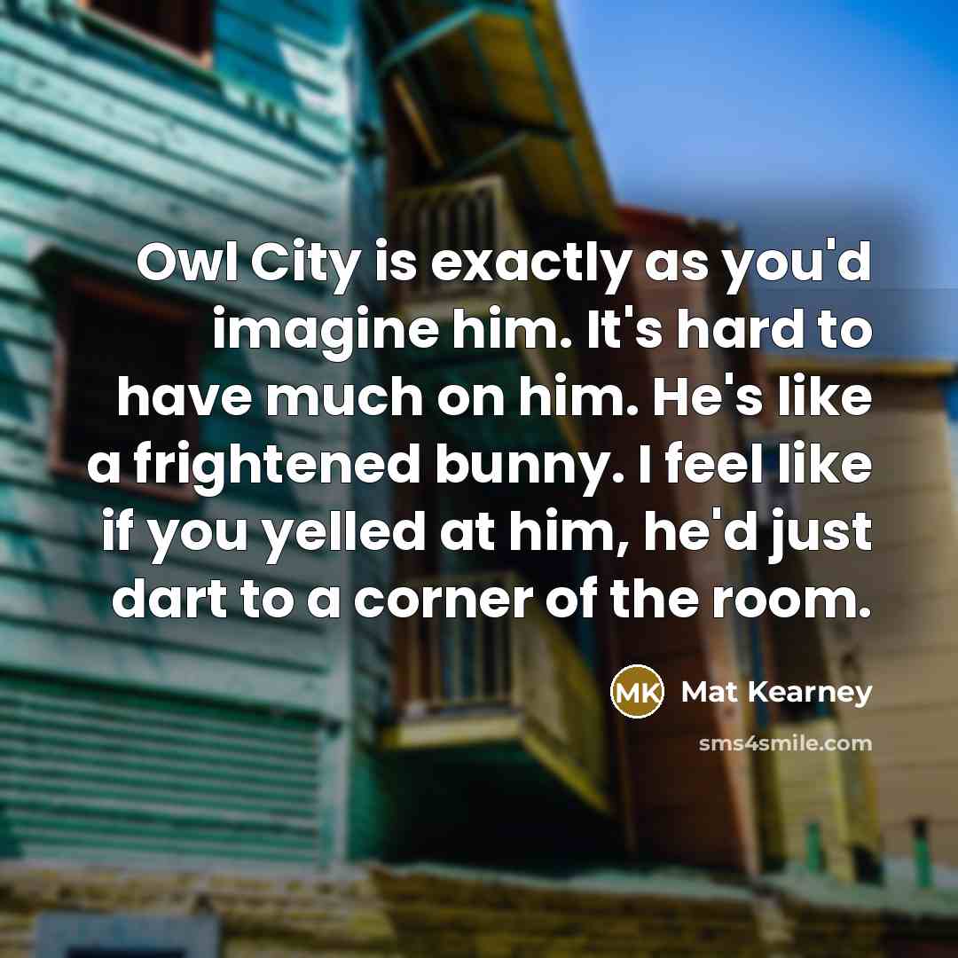 “Owl City is exactly as you'd imagine him. It's hard…” quote by Mat Kearney