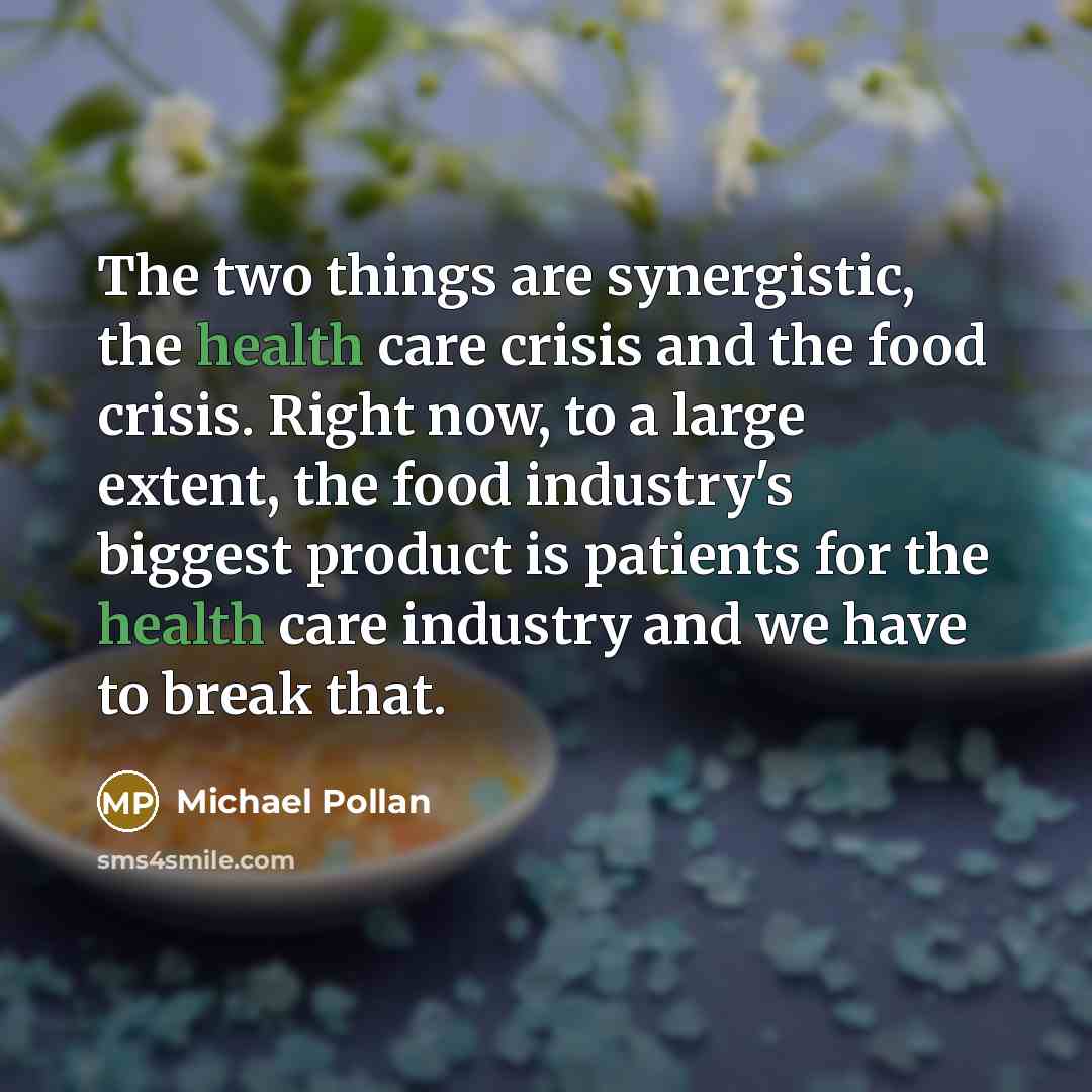 “The two things are synergistic, the health care crisis and…” quote by Michael Pollan