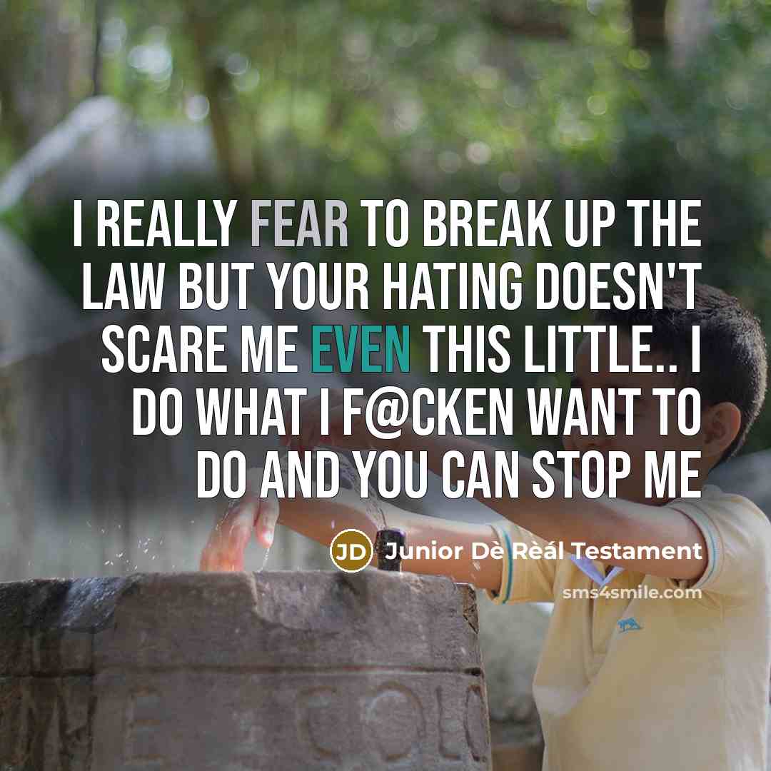 “I really Fear to Break up the Law but your hating doesn't scare me even this Little.. I Do what I F@ckeN want to do and you can stop me” quote by Junior Dè Rèál Testament
