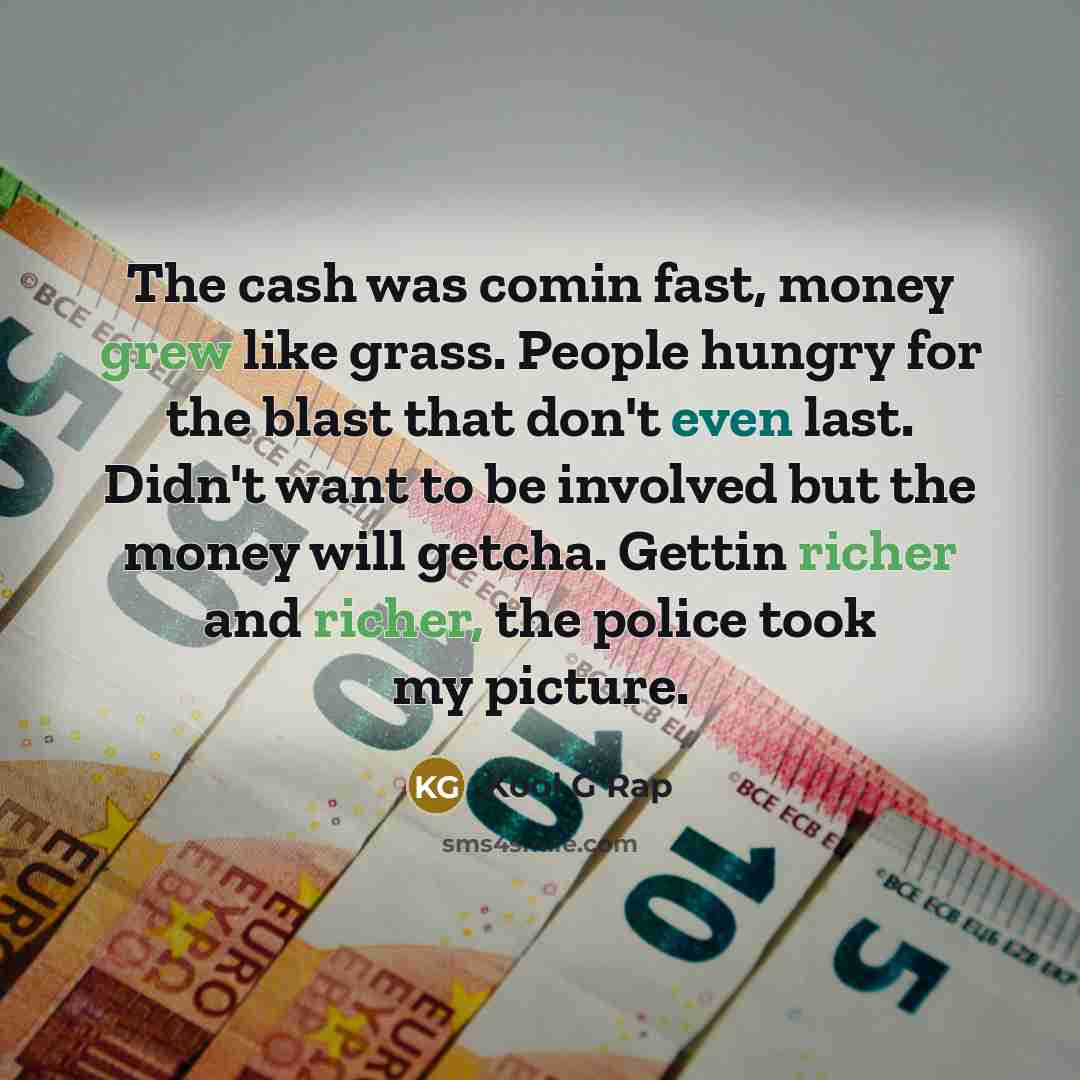 “The cash was comin fast, money grew like grass. People…” quote by Kool G Rap