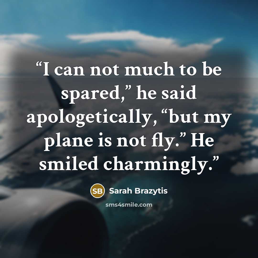 “I can not much to be spared,” he said apologetically, “but my plane is not fly.” He smiled charmingly.” quote by Sarah Brazytis