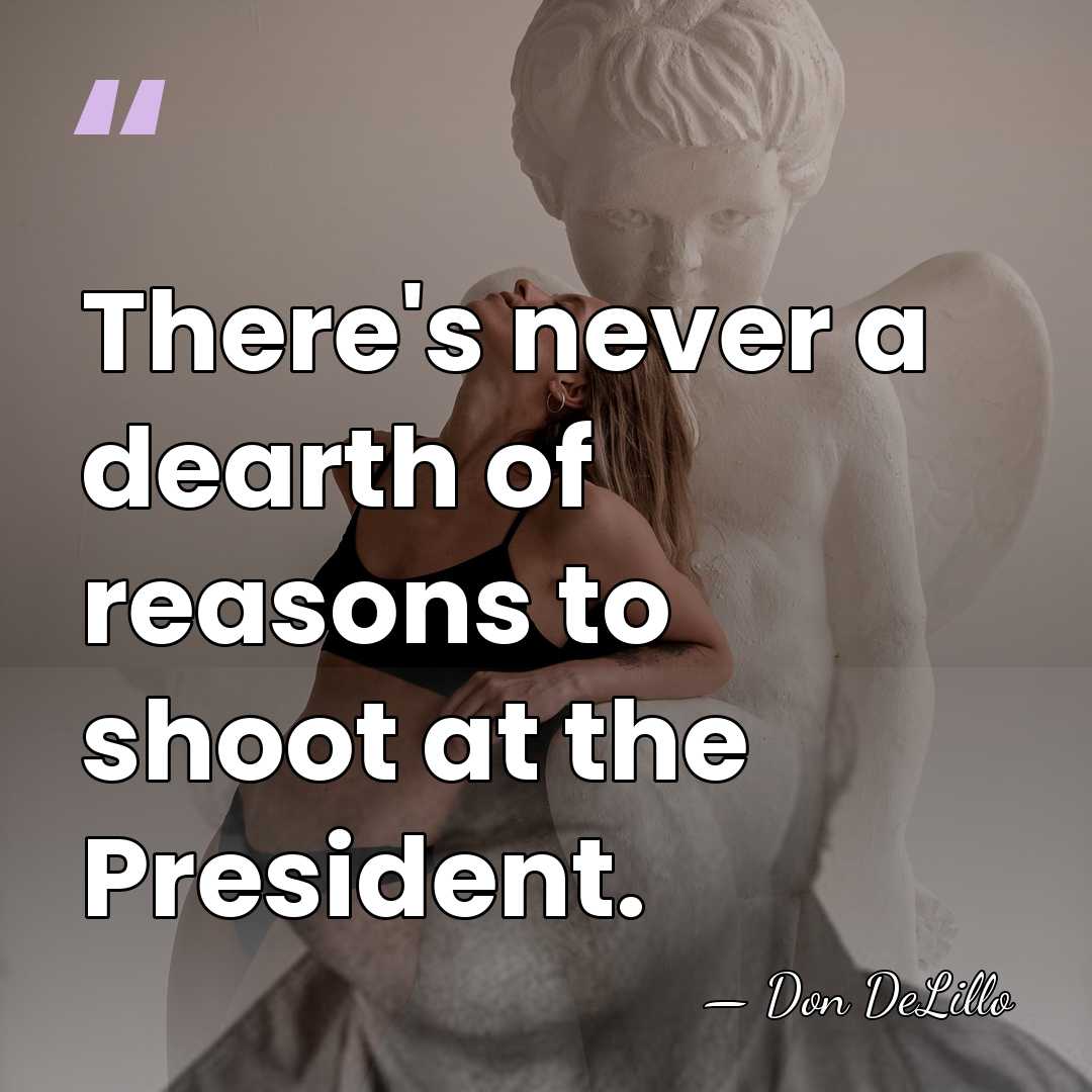 There's never a dearth of reasons to shoot at the President. - Don DeLillo