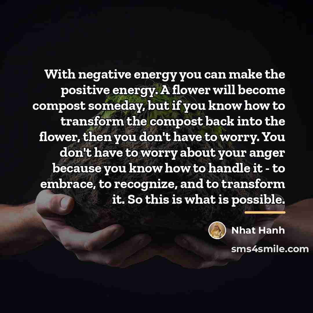 “With negative energy you can make the positive energy. A…” quote by Nhat Hanh