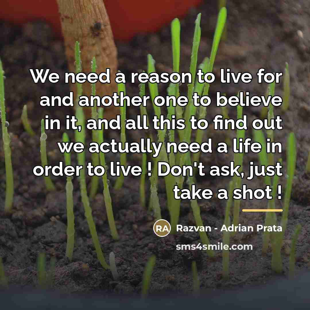 “We need a reason to live for and another one…” quote by Razvan - Adrian Prata