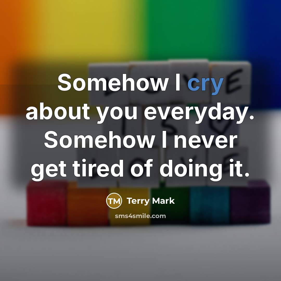 “Somehow I cry about you everyday. Somehow I never get tired of doing it.” quote by Terry Mark