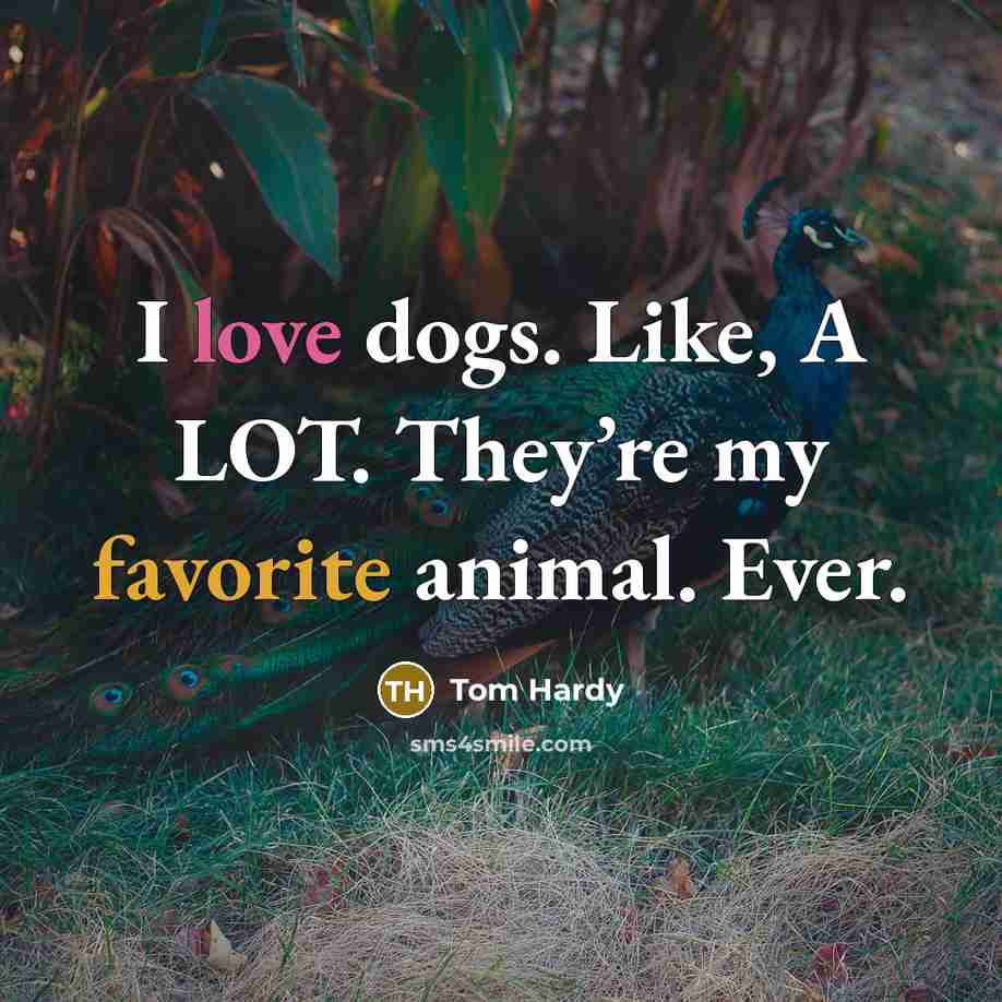 “I love dogs. Like, A LOT. They’re my favorite animal.…” quote by Tom Hardy
