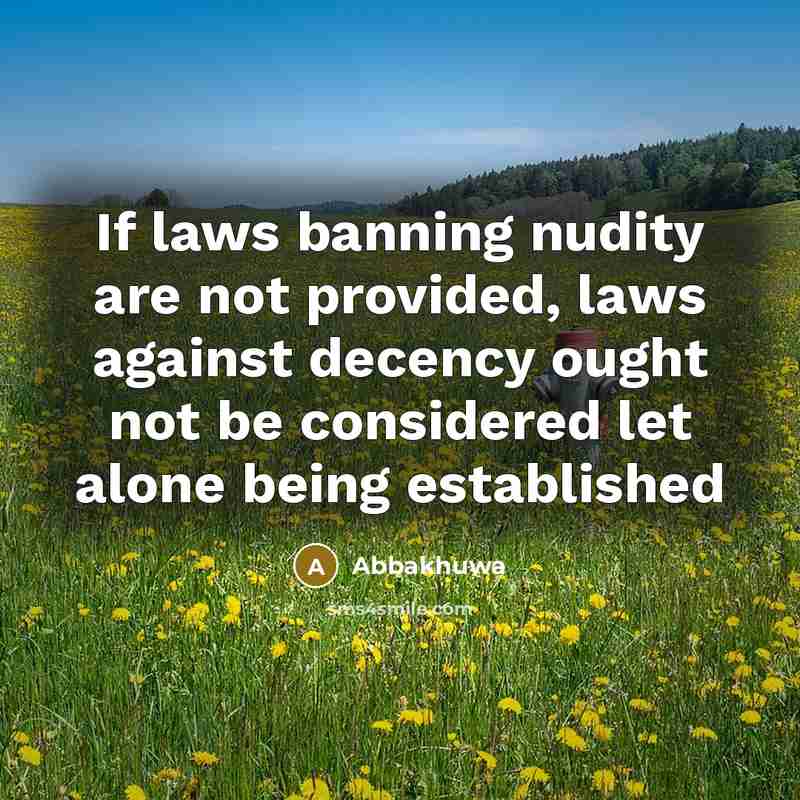 “If laws banning nudity are not provided, laws against decency…” quote by Abbakhuwa