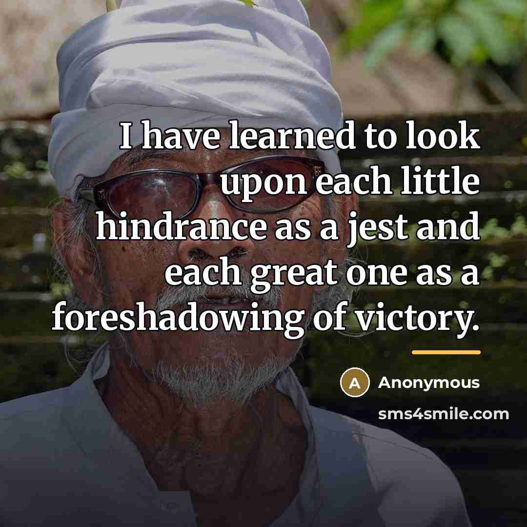 “I have learned to look upon each little hindrance as…” quote by Anonymous