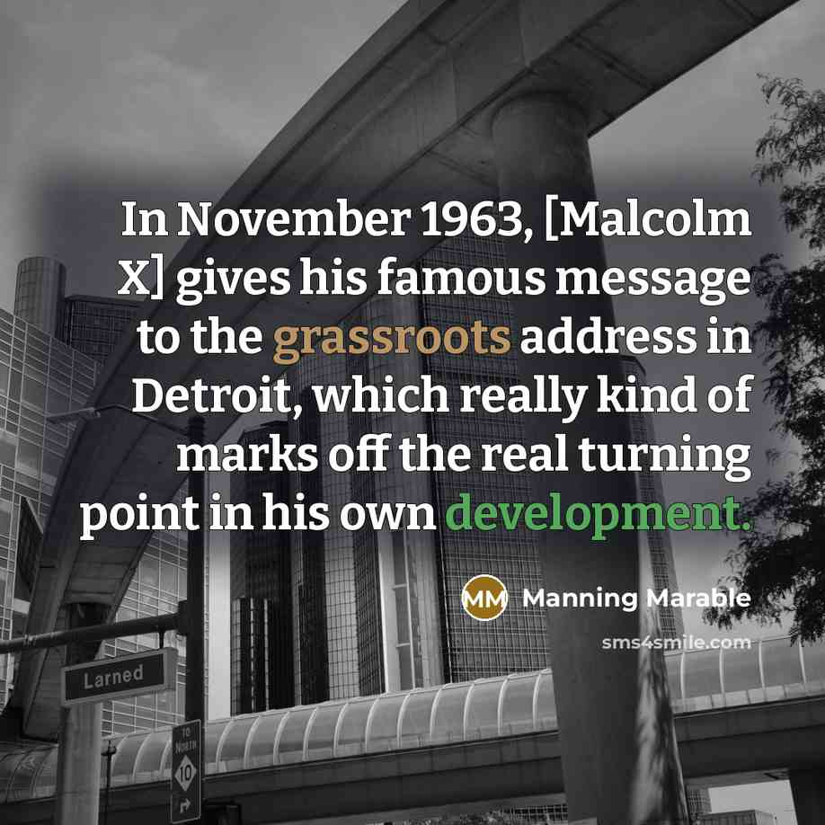“In November 1963, [Malcolm X] gives his famous message to…” quote by Manning Marable