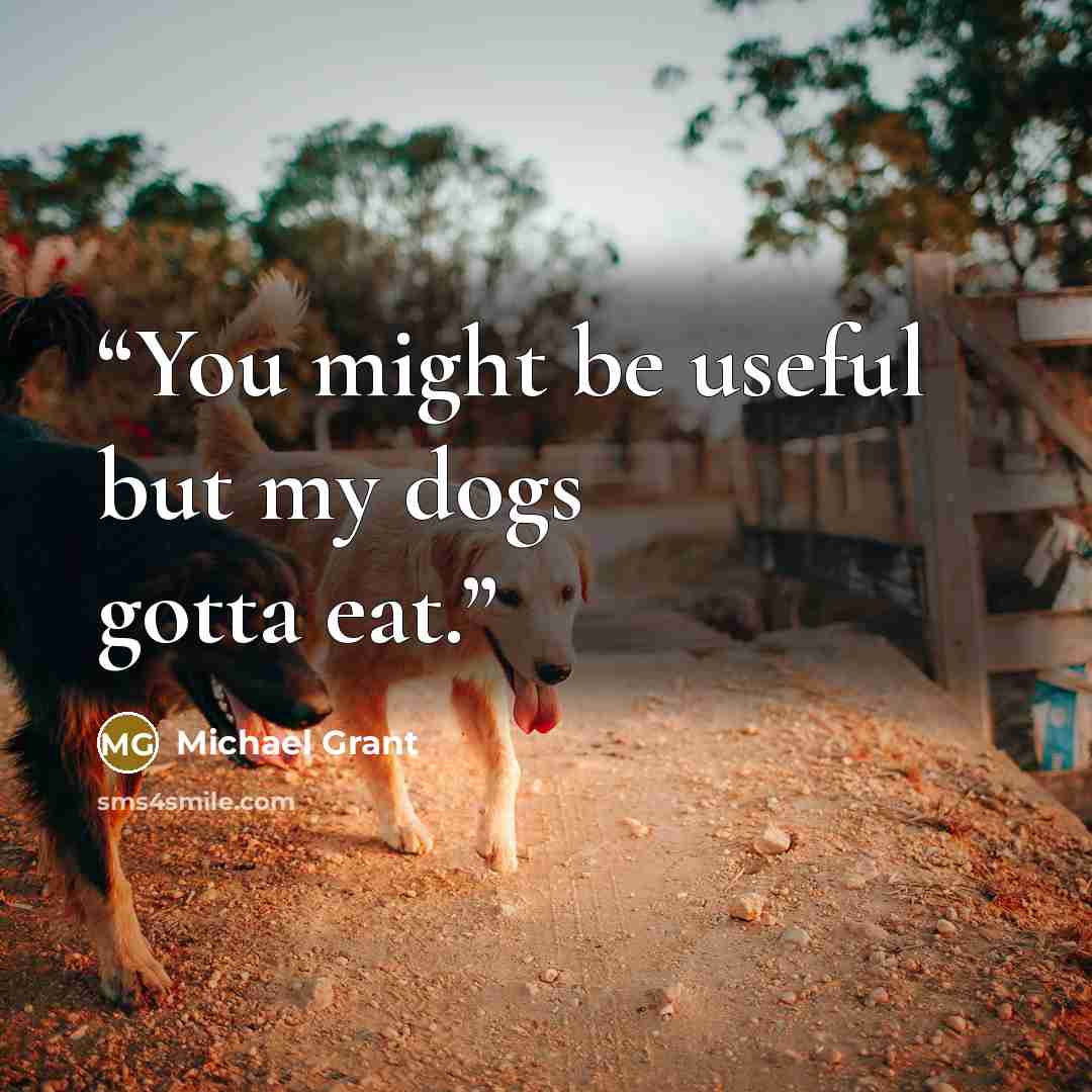 “You might be useful but my dogs gotta eat.” quote by Michael Grant