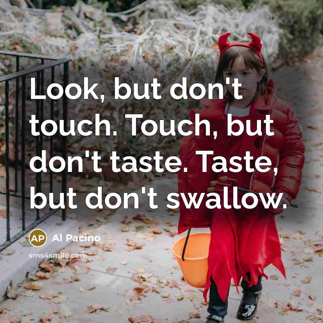 “Look, but don't touch. Touch, but don't taste. Taste, but…” quote by Al Pacino
