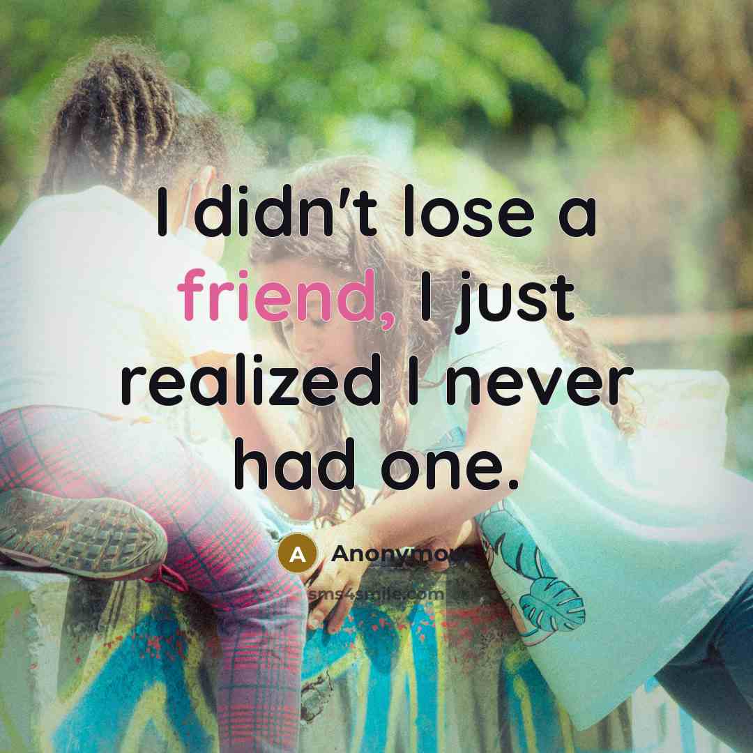 “I didn't lose a friend, I just realized I never…” quote by Anonymous
