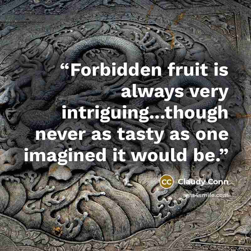 “Forbidden fruit is always very intriguing...though never as tasty as one imagined it would be.” quote by Claudy Conn