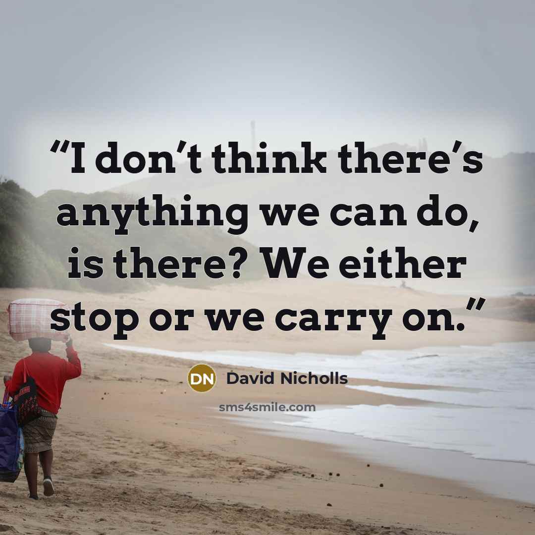 “I don’t think there’s anything we can do, is there? We either stop or we carry on.” quote by David Nicholls