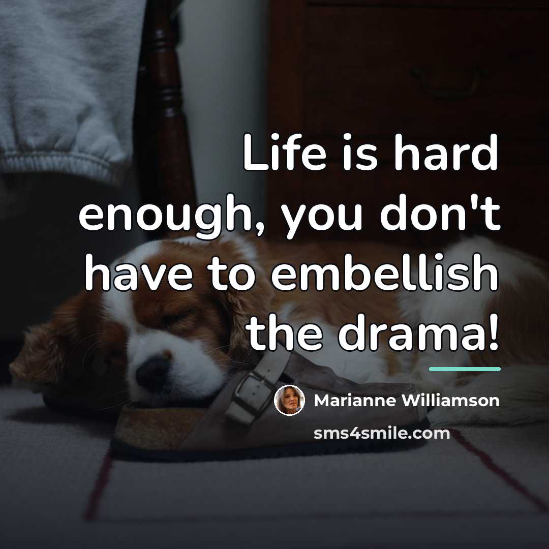“Life is hard enough, you don't have to embellish the…” quote by Marianne Williamson