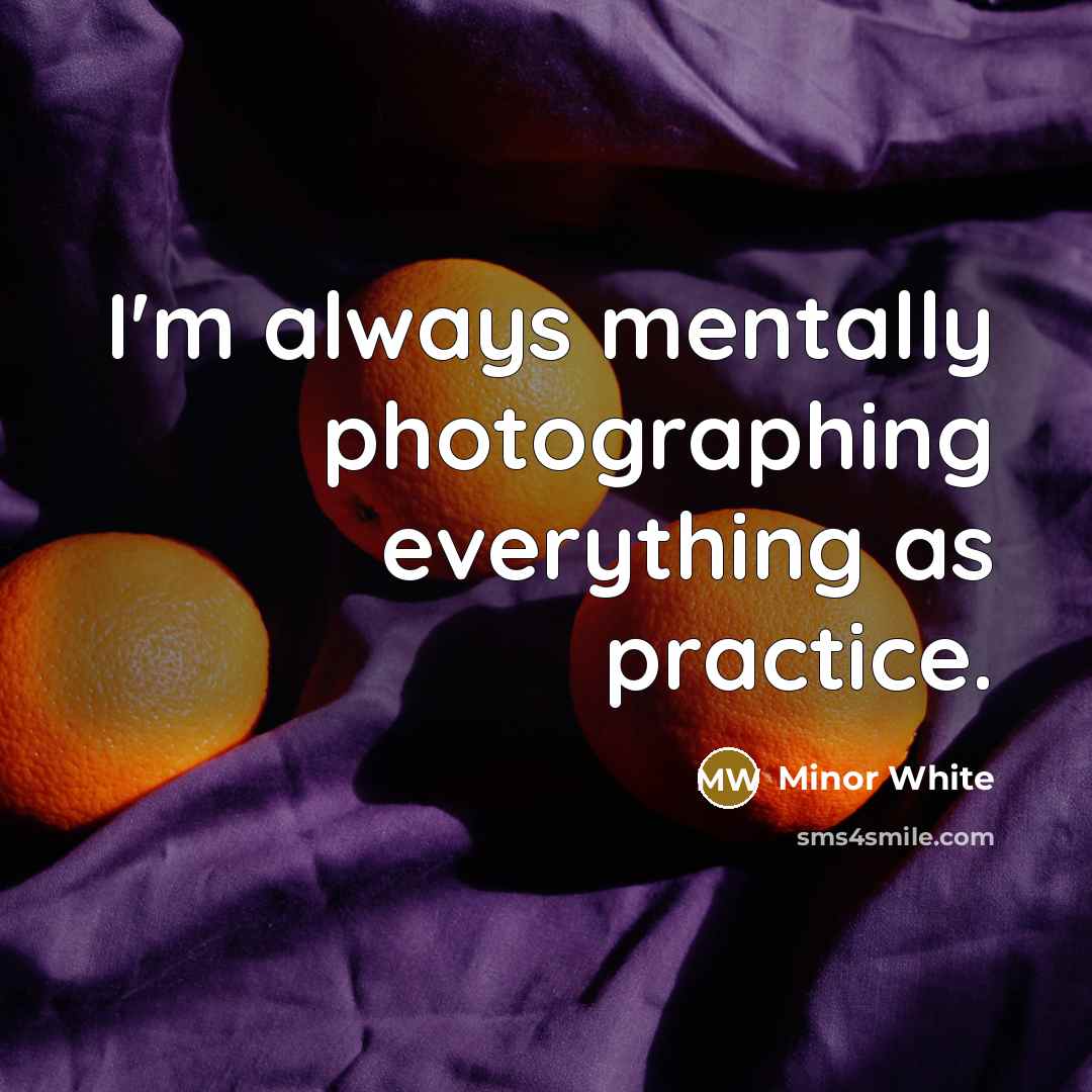 “I'm always mentally photographing everything as practice.” quote by Minor White
