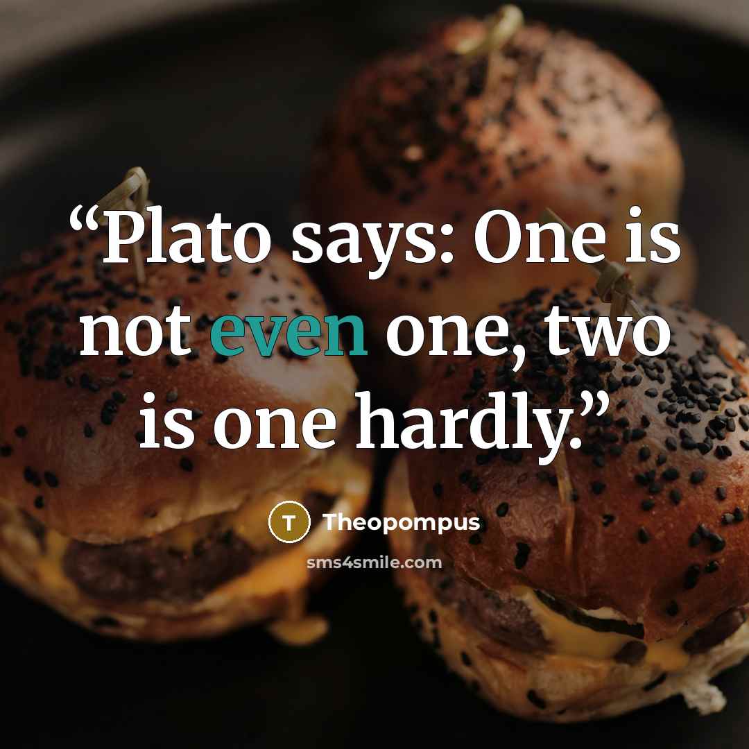 “Plato says: One is not even one, two is one hardly.” quote by Theopompus