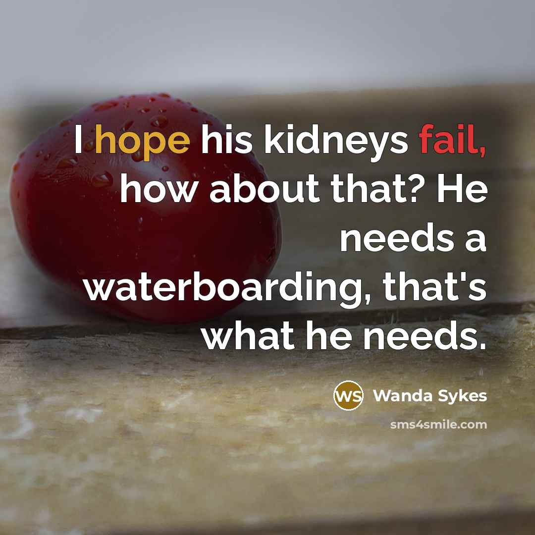 “I hope his kidneys fail, how about that? He needs…” quote by Wanda Sykes