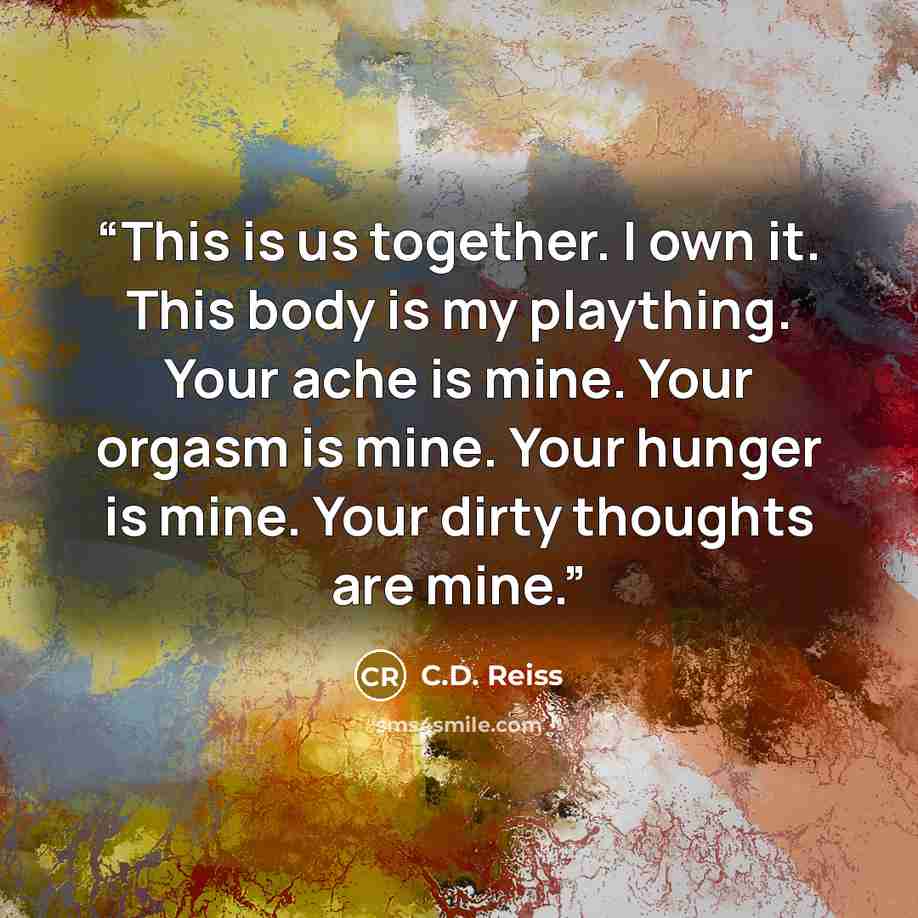 “This is us together. I own it. This body is my plaything. Your ache is mine. Your orgasm is mine. Your hunger is mine. Your dirty thoughts are mine.” quote by C.D. Reiss