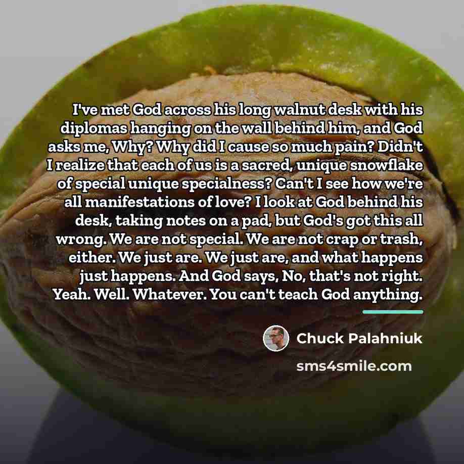 “I've met God across his long walnut desk with his…” quote by Chuck Palahniuk