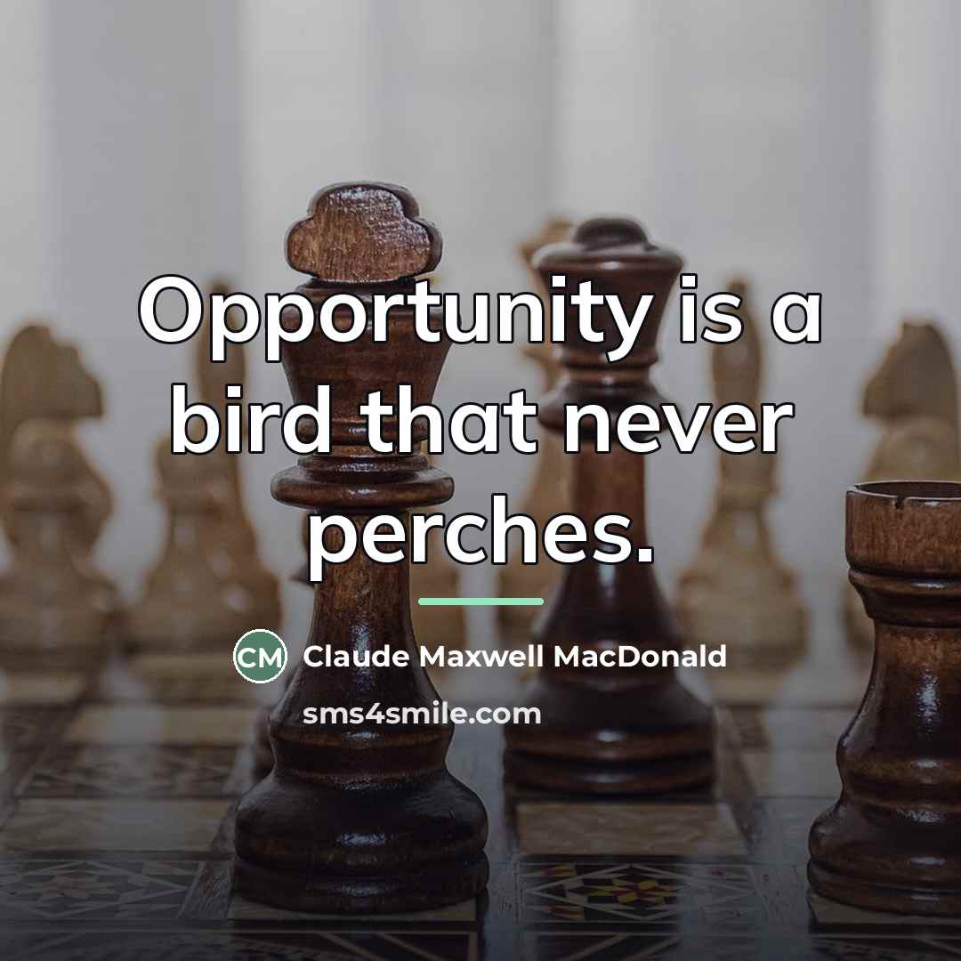 “Opportunity is a bird that never perches.…” quote by Claude Maxwell MacDonald