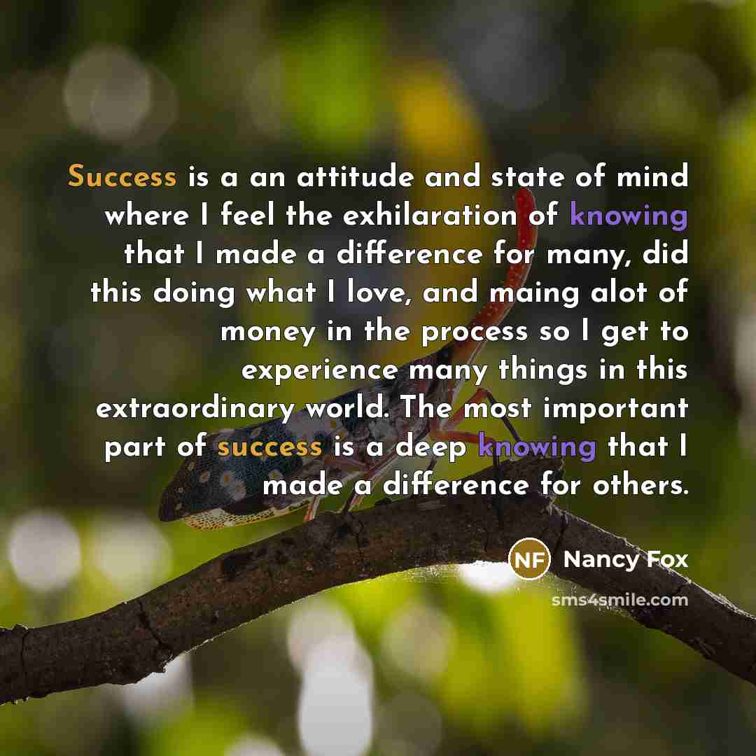 “Success is a an attitude and state of mind where…” quote by Nancy Fox