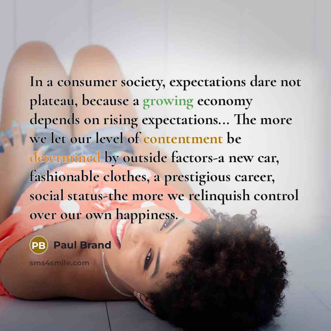 “In a consumer society, expectations dare not plateau, because a…” quote by Paul Brand