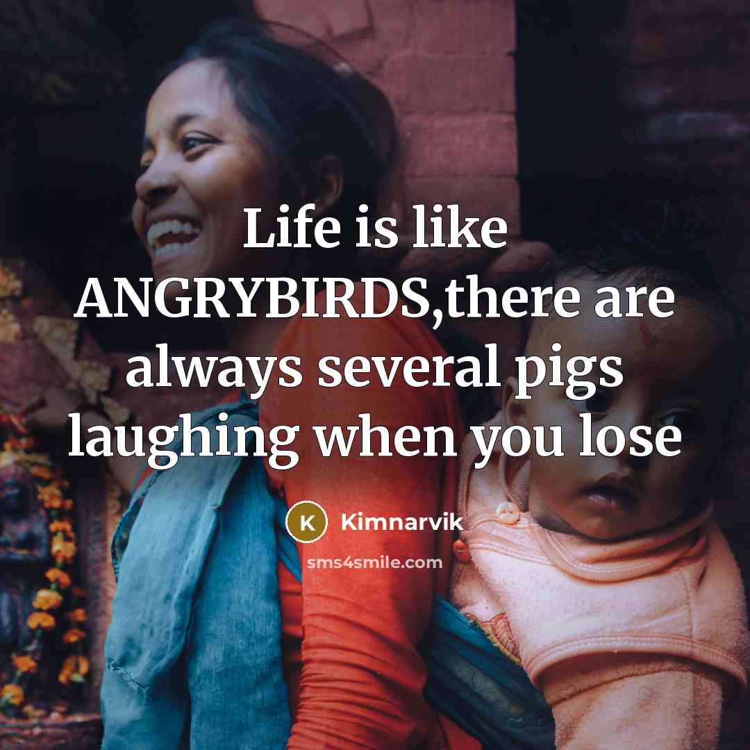 “Life is like ANGRYBIRDS,there are always several pigs laughing when…” quote by Kimnarvik