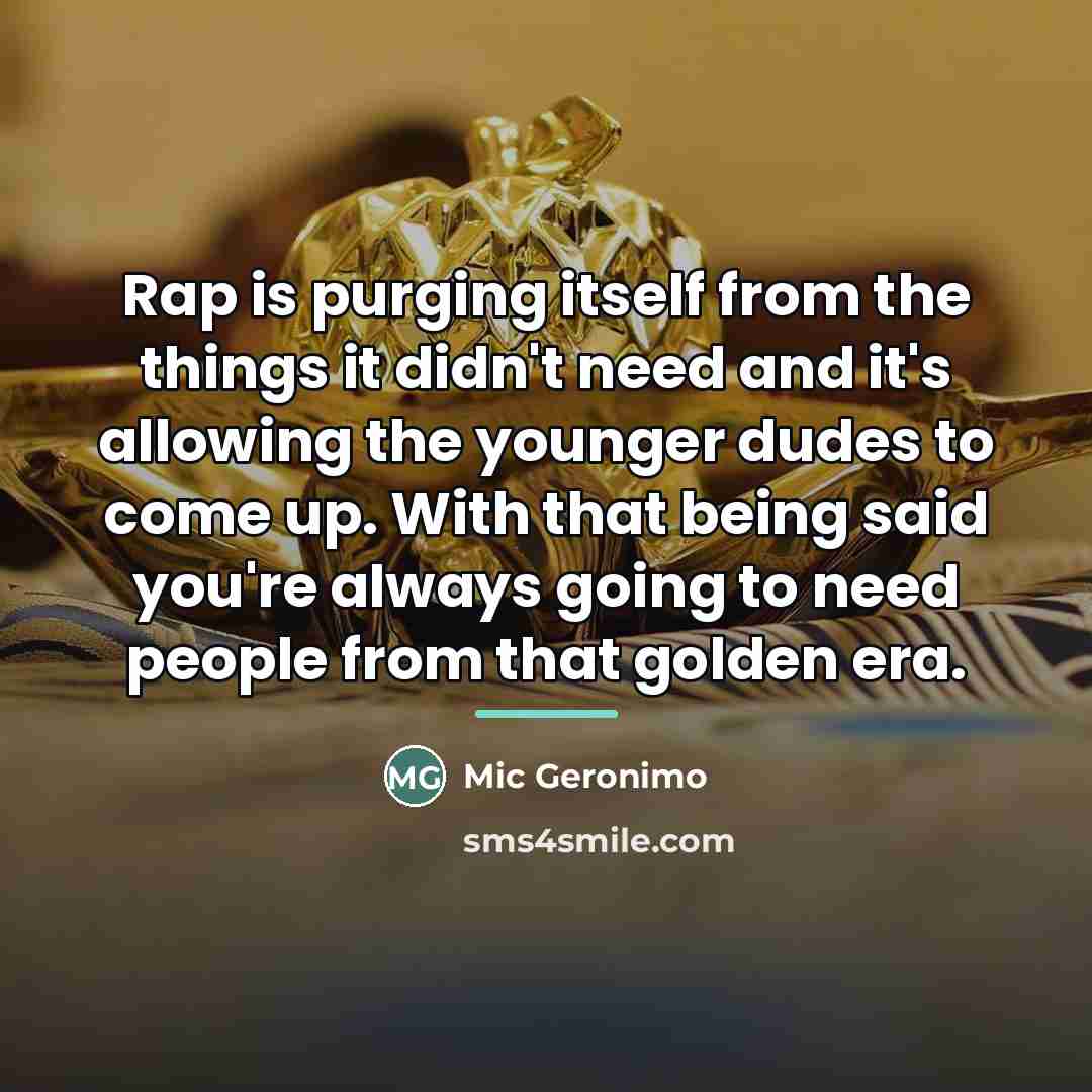 “Rap is purging itself from the things it didn't need…” quote by Mic Geronimo