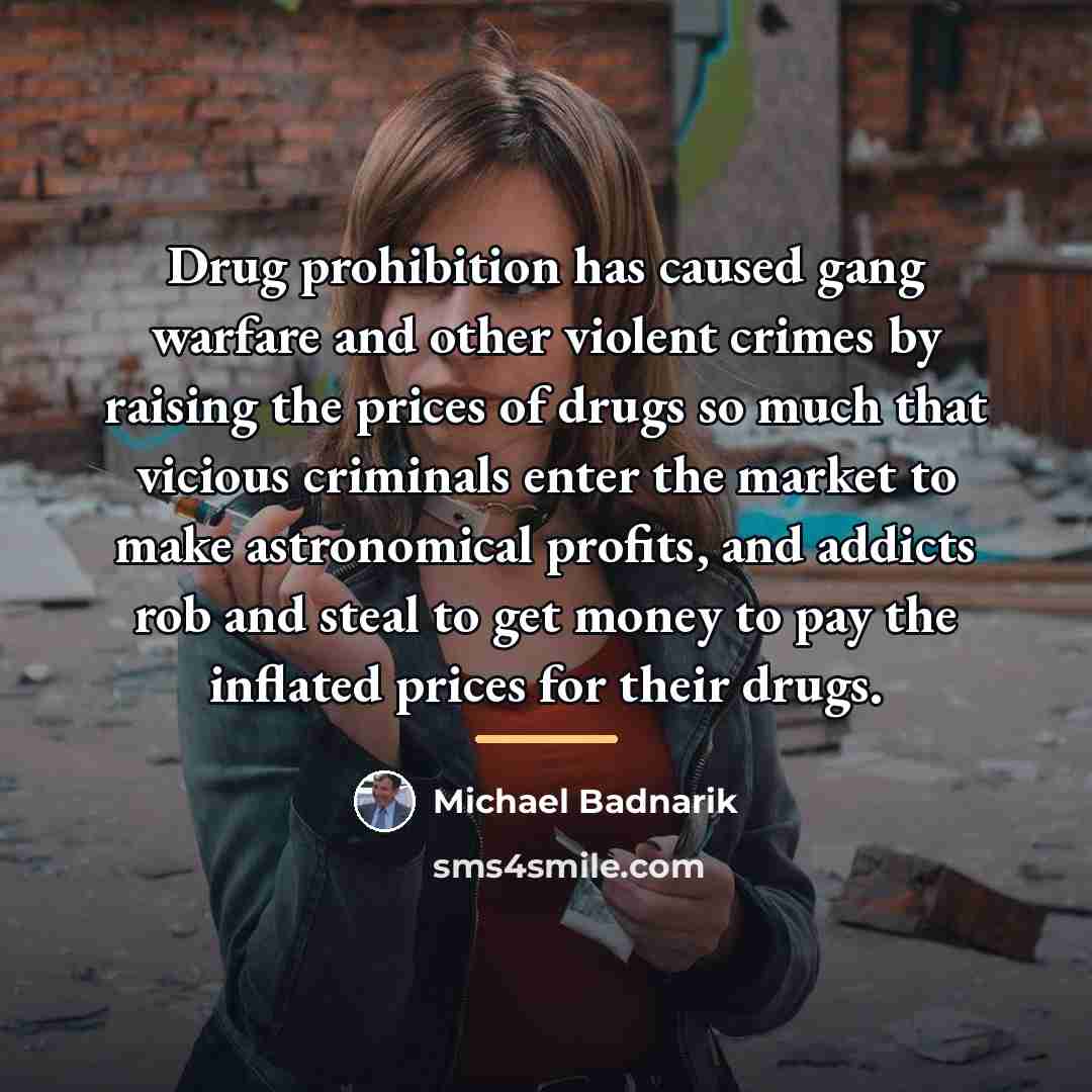 “Drug prohibition has caused gang warfare and other violent crimes…” quote by Michael Badnarik