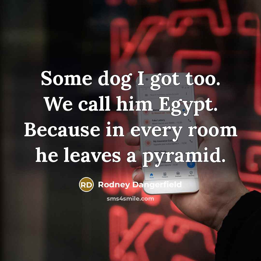“Some dog I got too. We call him Egypt. Because…” quote by Rodney Dangerfield