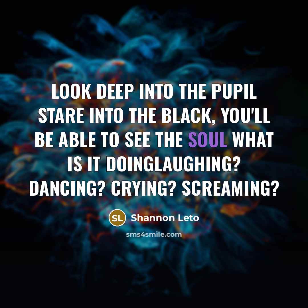“Look deep into the pupil stare into the black, you'll…” quote by Shannon Leto