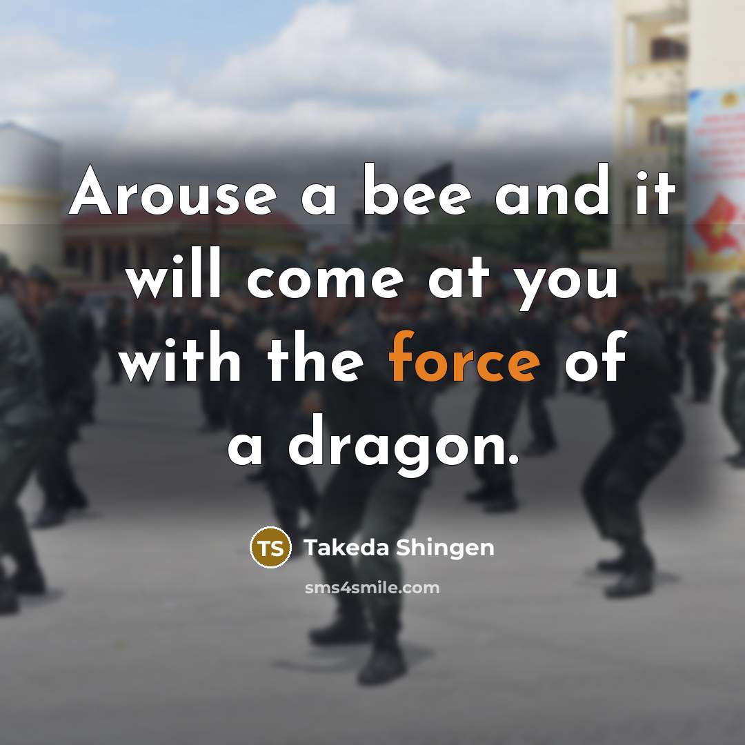“Arouse a bee and it will come at you with…” quote by Takeda Shingen
