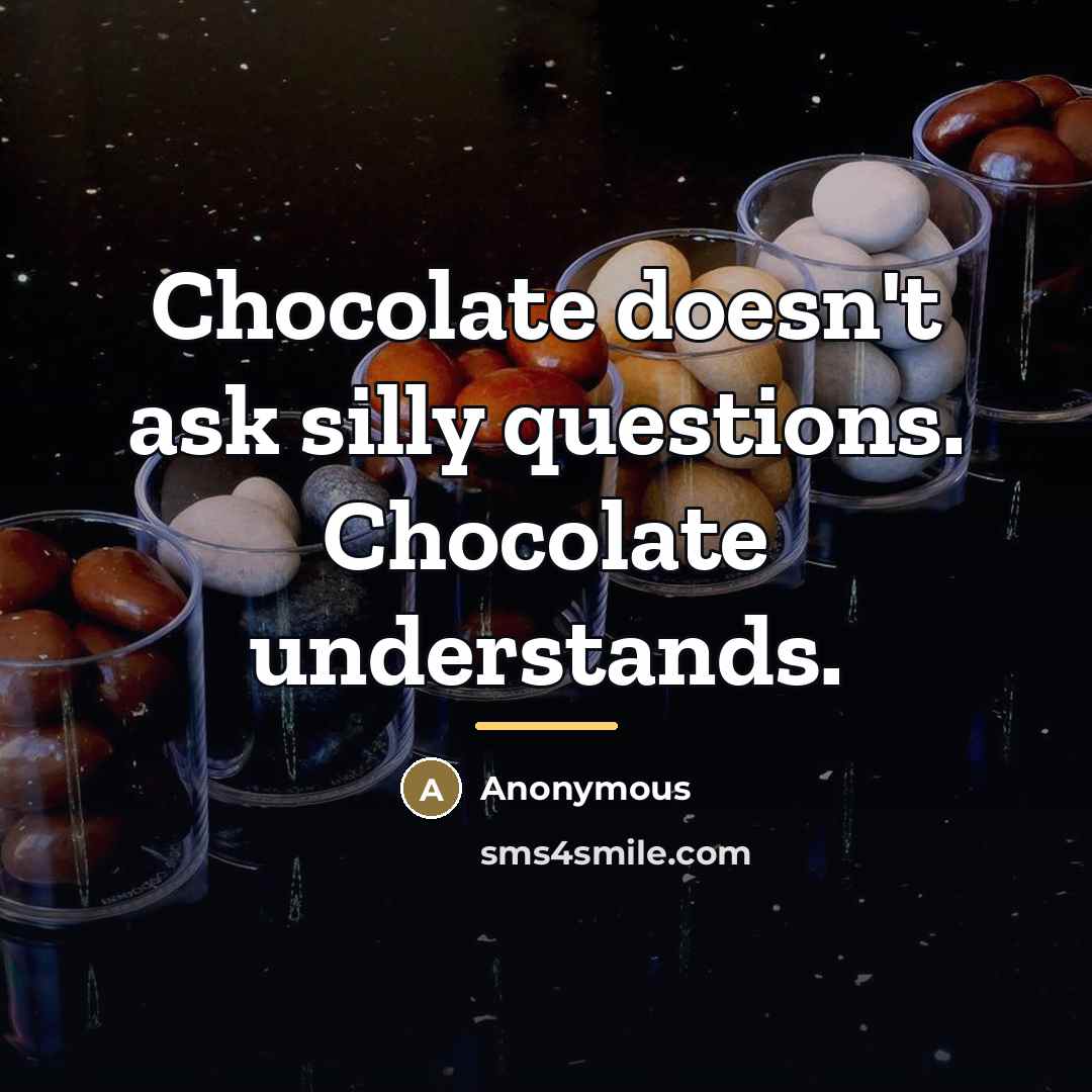 “Chocolate doesn't ask silly questions. Chocolate understands.…” quote by Anonymous
