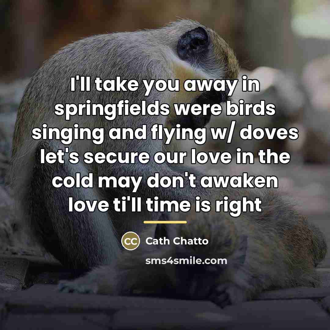 “I'll take you away in springfields were birds singing and…” quote by Cath Chatto