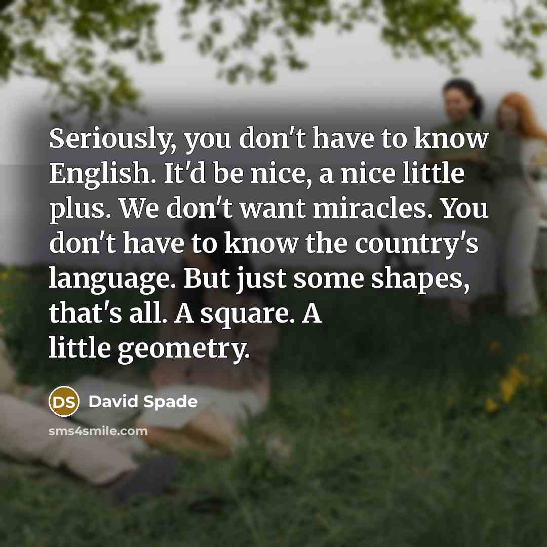 “Seriously, you don't have to know English. It'd be nice,…” quote by David Spade