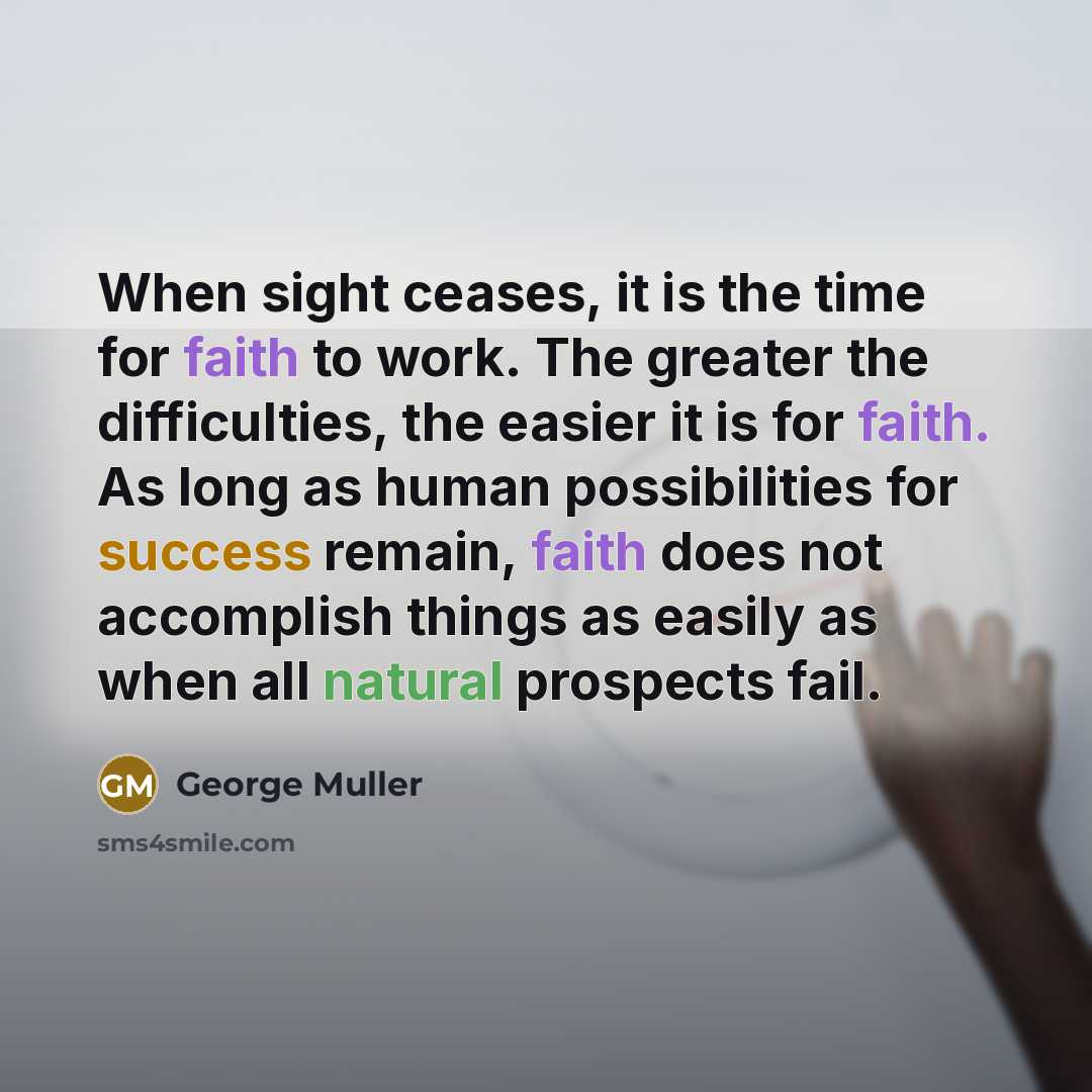 “When sight ceases, it is the time for faith to…” quote by George Muller