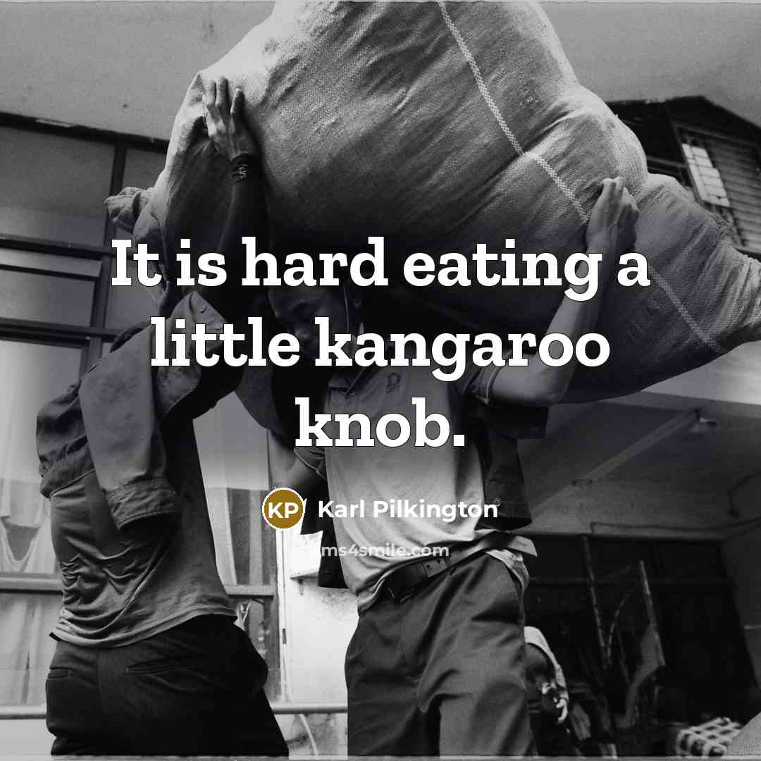 “It is hard eating a little kangaroo knob.…” quote by Karl Pilkington