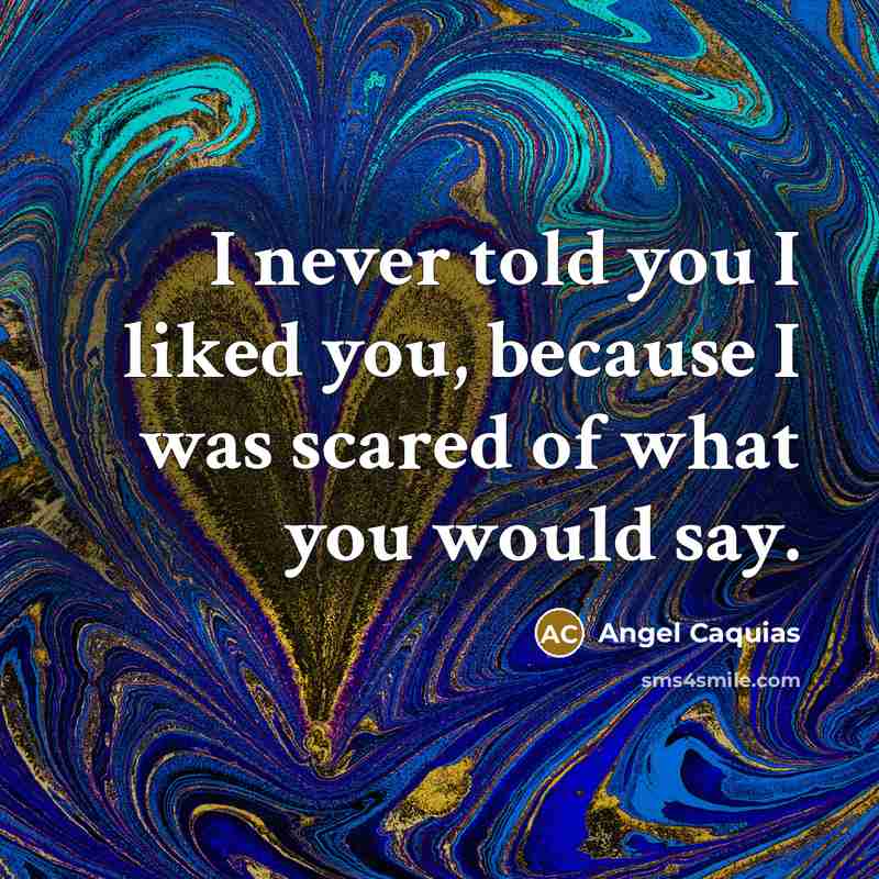 “I never told you I liked you, because I was scared of what you would say.” quote by Angel Caquias