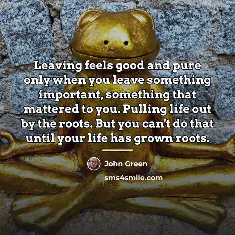 “Leaving feels good and pure only when you leave something…” quote by John Green